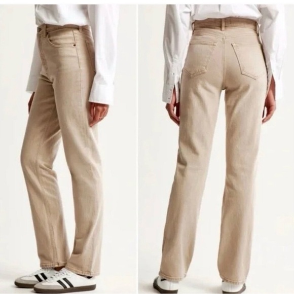 Abercrombie & Fitch Denim - Abercrombie & Fitch the 90s Curve Love High Rise Beige Straight Leg Jeans 10/30